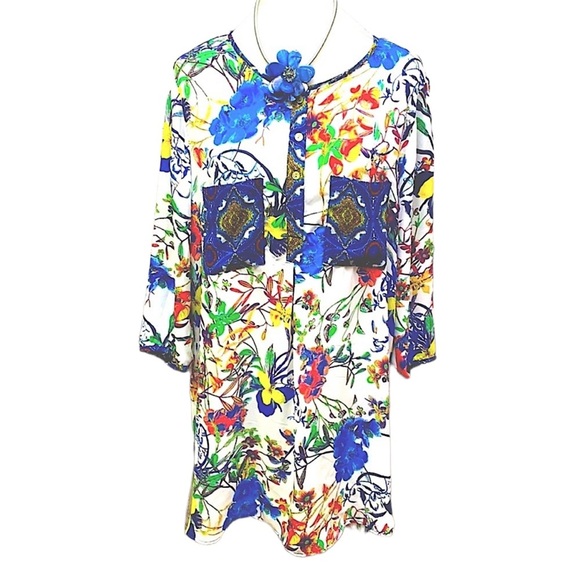 Anthro Fig And Flower Floral High Low Tunic Blouse - Picture 1 of 4